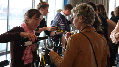 Coralie Delecheneau pouring her wine