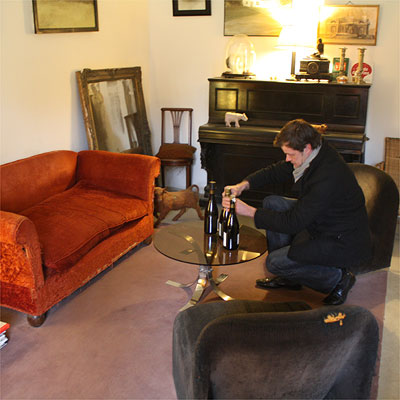 Emmanuel Brochet preparing the tasting in his office