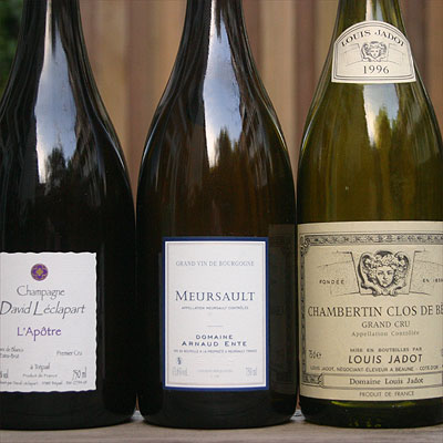 Champagne David Leclapart, Meursault Arnaud Ente, Chambertin Clos de Beze Louis Jadot